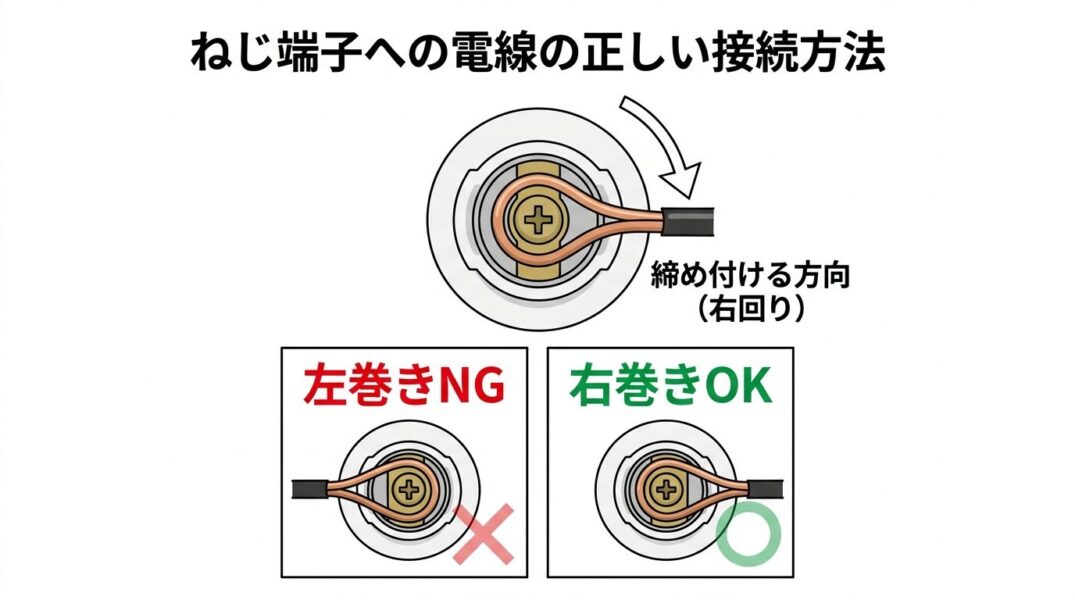 のの字曲げの手前工程を比較で見せる、教材風の説明イラスト 