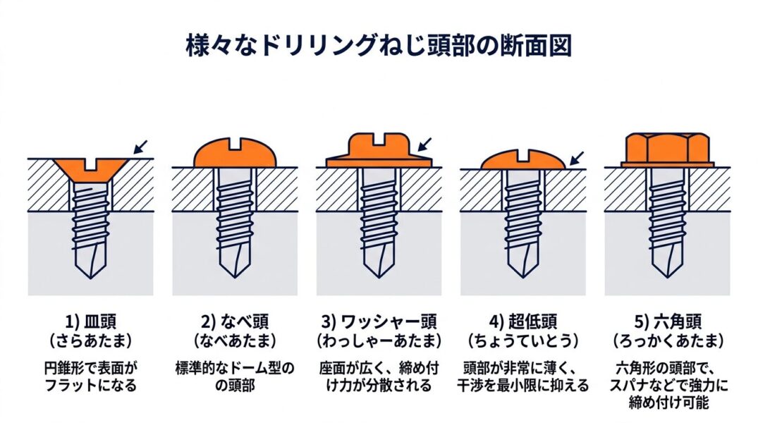 ドリルネジ頭部形状比較図