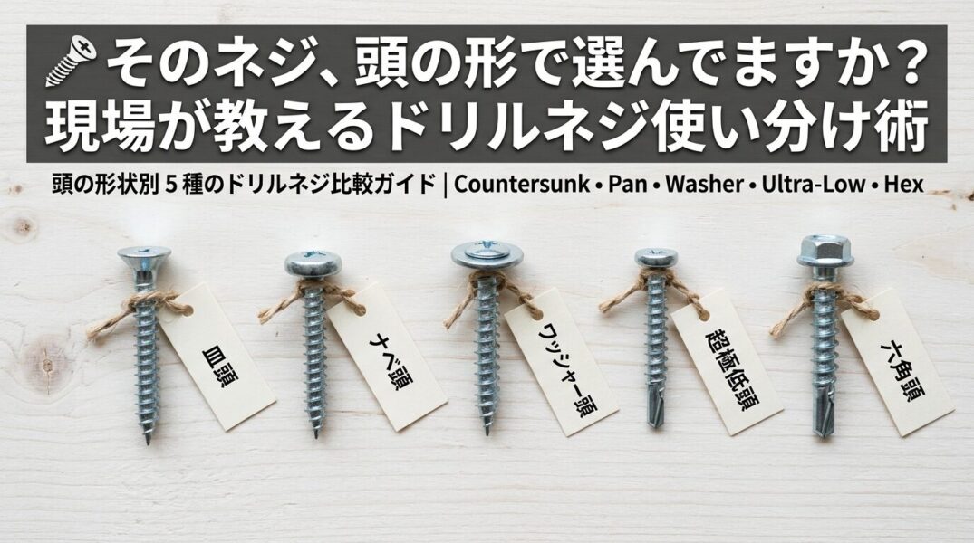ドリルネジ5種類の頭の形と用途比較イメージ図