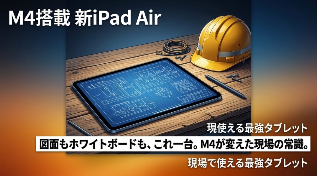  iPad Air M4を電気工事の現場で図面ビューアー・ホワイトボードとして活用するイメージイラスト