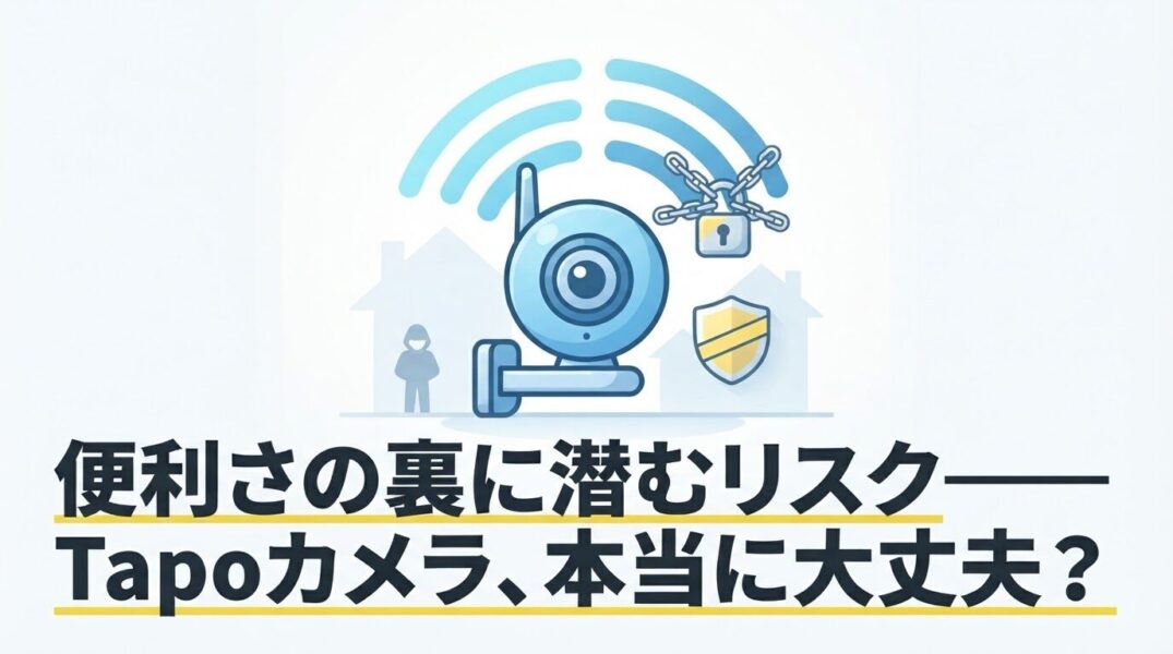 Tapoカメラのセキュリティリスクと対策をイメージしたネットワークカメラのイラスト