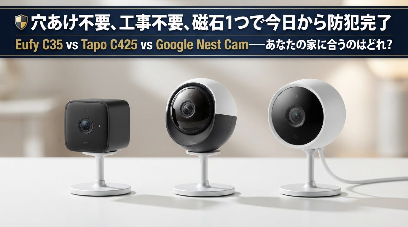 工事不要・磁石でペタっと！🔒防犯カメラ3強「Eufy C35」「Tapo C425」「Google Nest Cam」現場目線で徹底比較