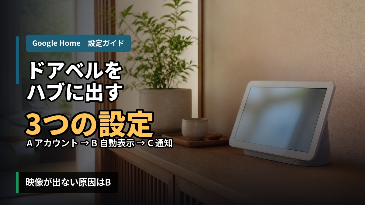 Google Homeでドアベル通知をハブに出す設定｜映像が出ない原因は3か所の設定
